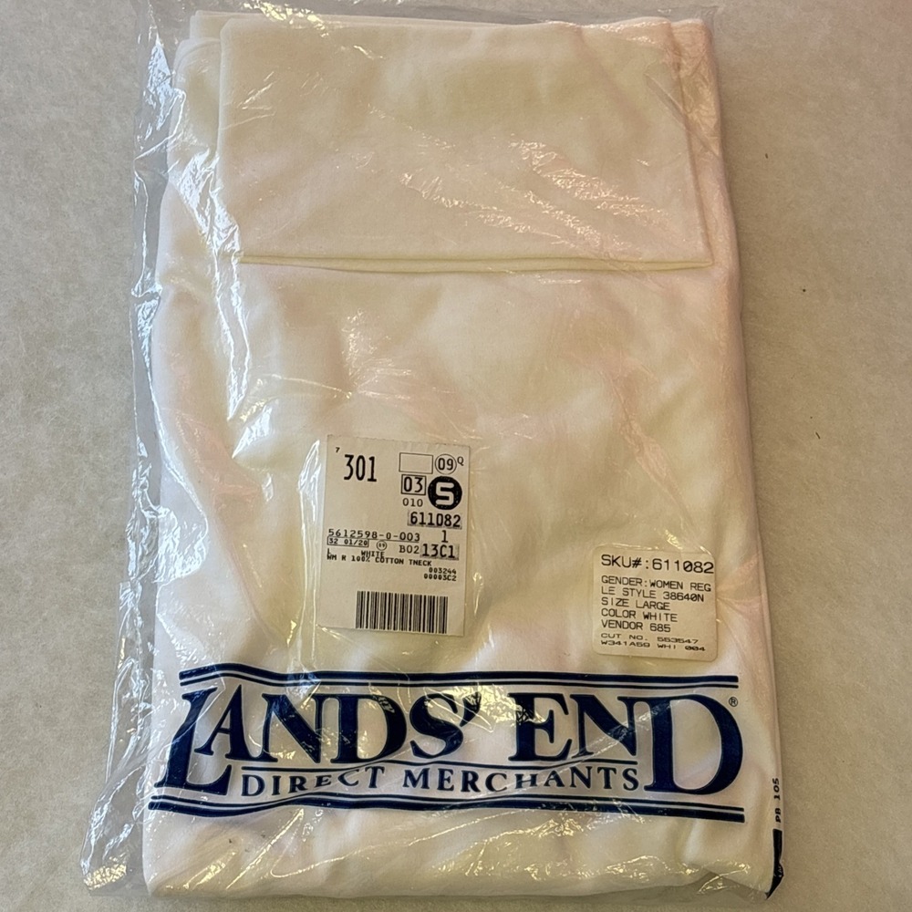 VTG Land's End 100% Cotton Turtleneck White Sweater New Old Stock Size Large